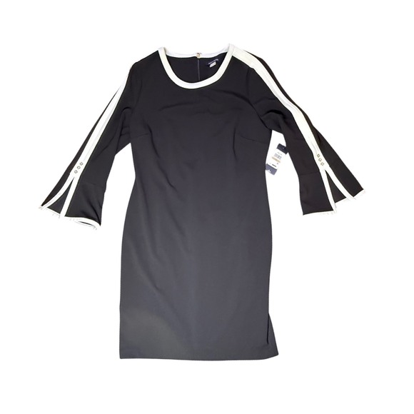 Tommy Hilfiger Sheath Dress White Trim Bell Sleeve Career Work Size 12 - Picture 5 of 6